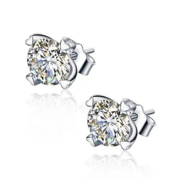 💖Silver Filled Brilliant Cut Heart Prong Diamond (Lab) Stud Earrings - Picture 3 of 17